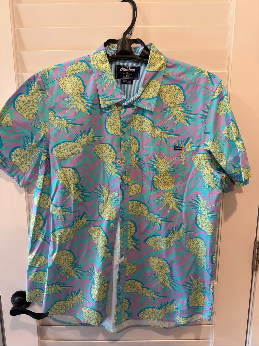 chubbies Turquoise and Yellow Pineapple Short Sleeve Button-Up Shirt